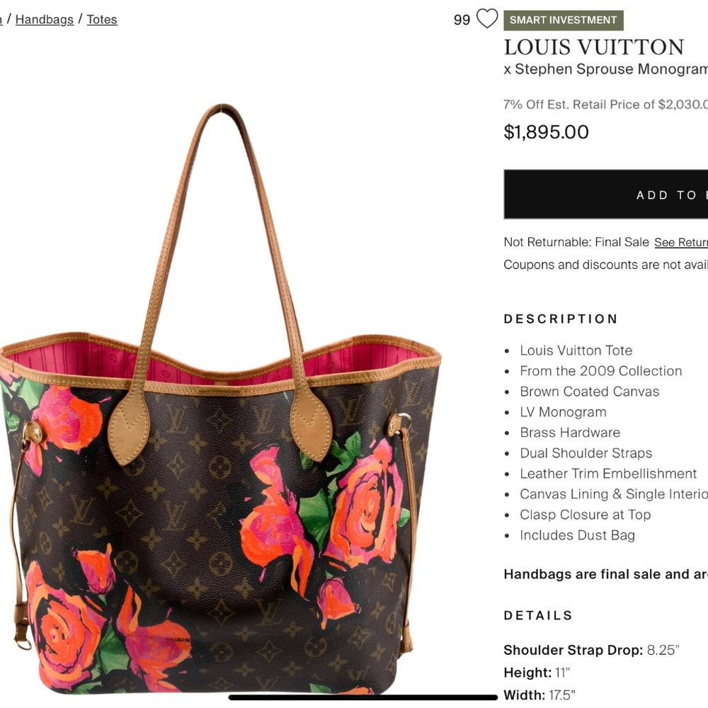 Authentic LOUIS VUITTON Monogram Rose Neverfull MM Tote